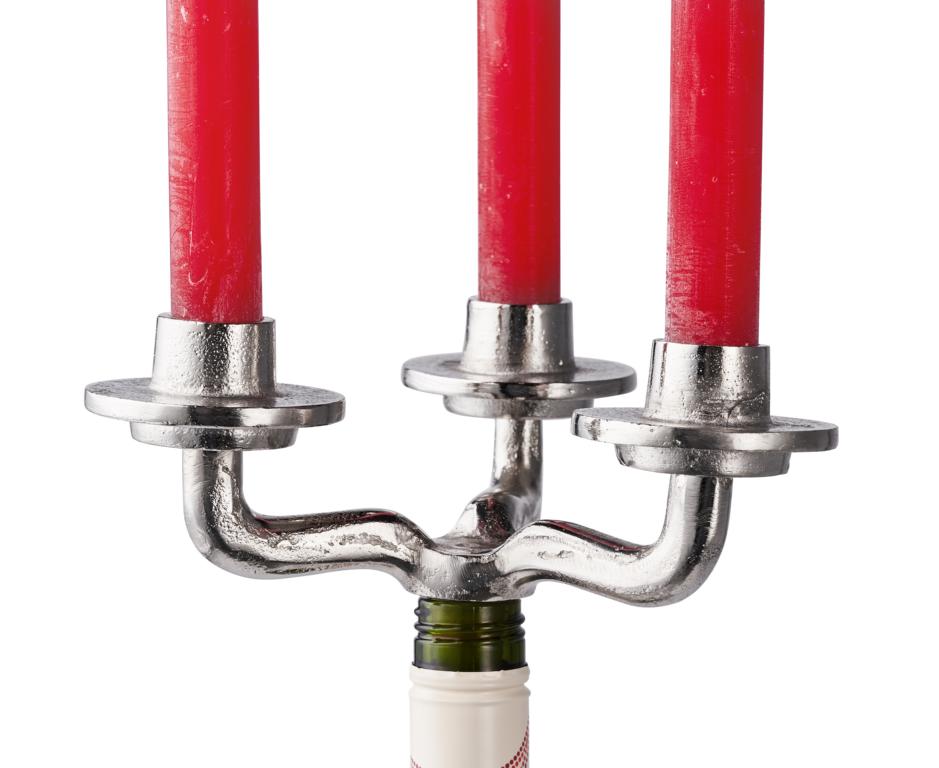 Kerzenhalter Kerzenständer Flasche Bottle Silber aus Metall für Stabkerzen