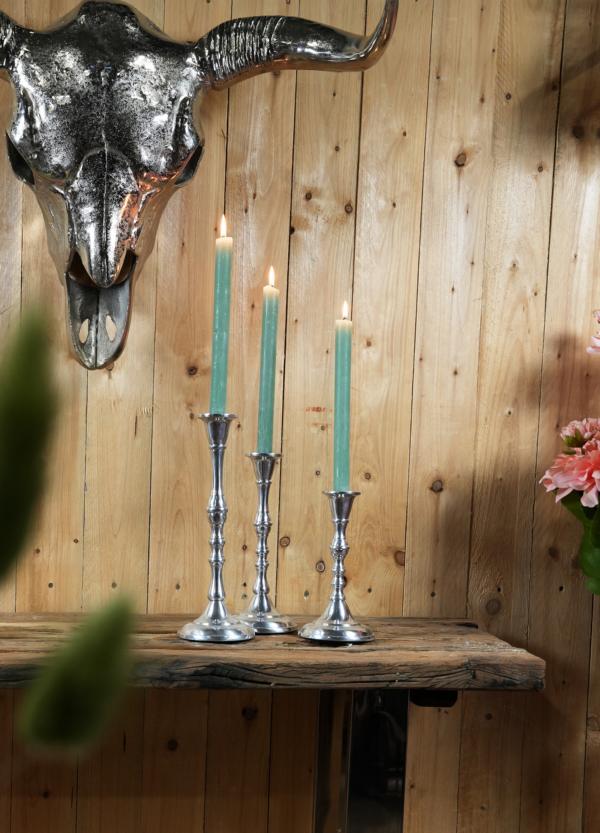 Kerzenständer 3er Set für Stabkerzen aus Aluminium in polierter Optik