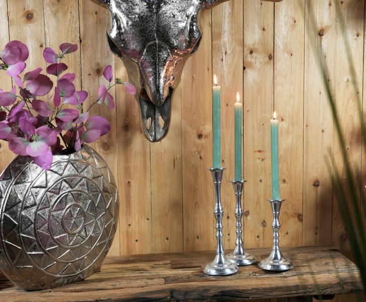Kerzenständer 3er Set für Stabkerzen aus Aluminium in polierter Optik