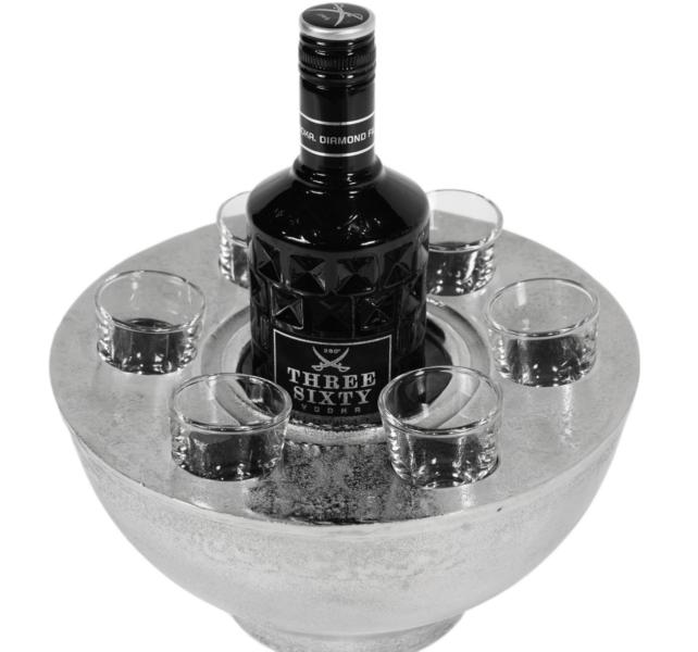 Wodkakühler Flaschenkühler für Wodka Spirituosen Silber aus Aluminium mit Gläsern
