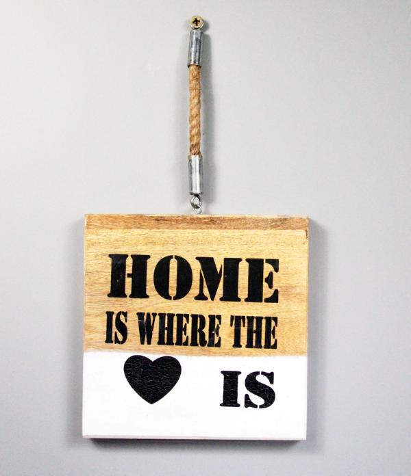Wandbild Landhaus Schild Home is where the Heart is Holz