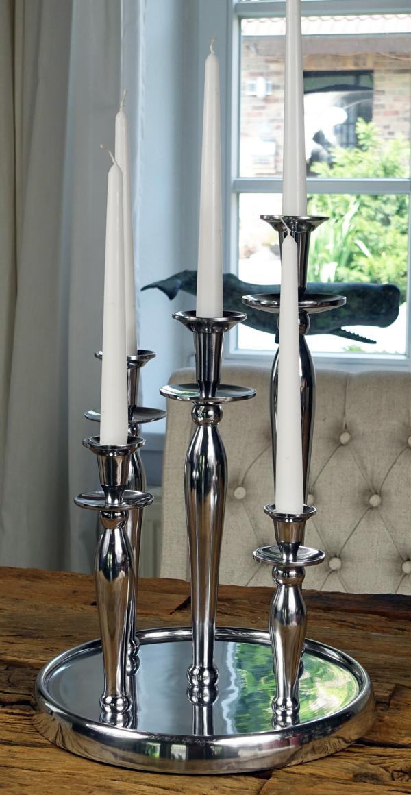 Kerzenständer Kerzenhalter Silber aus Aluminium Rund auf Tablett (Metall)