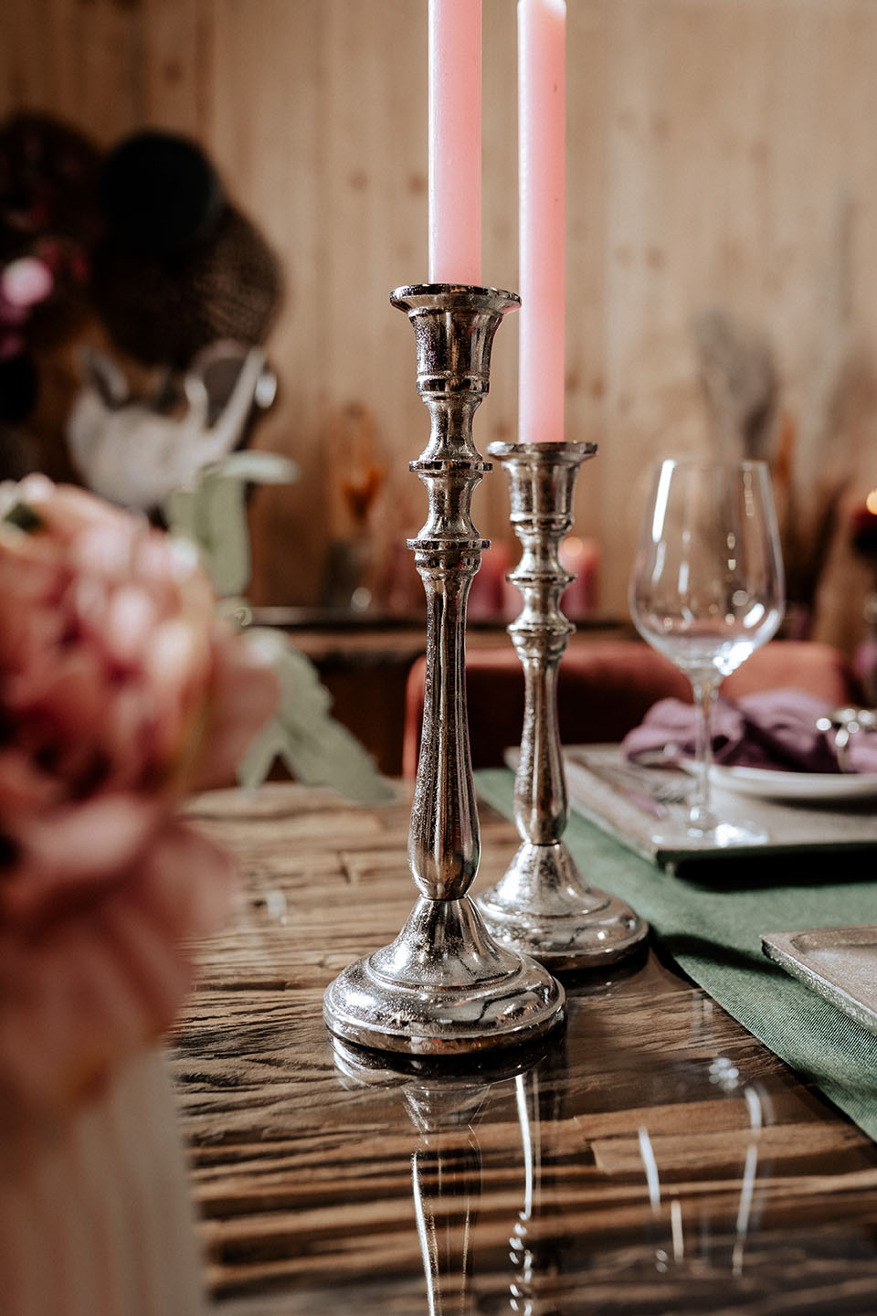 Kerzenständer Silber für Stabkerzen aus Metall 2er Set