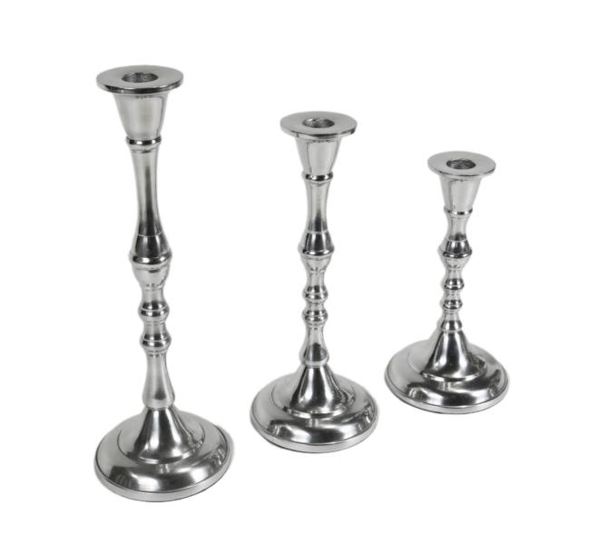 Kerzenständer 3er Set für Stabkerzen aus Aluminium in polierter Optik