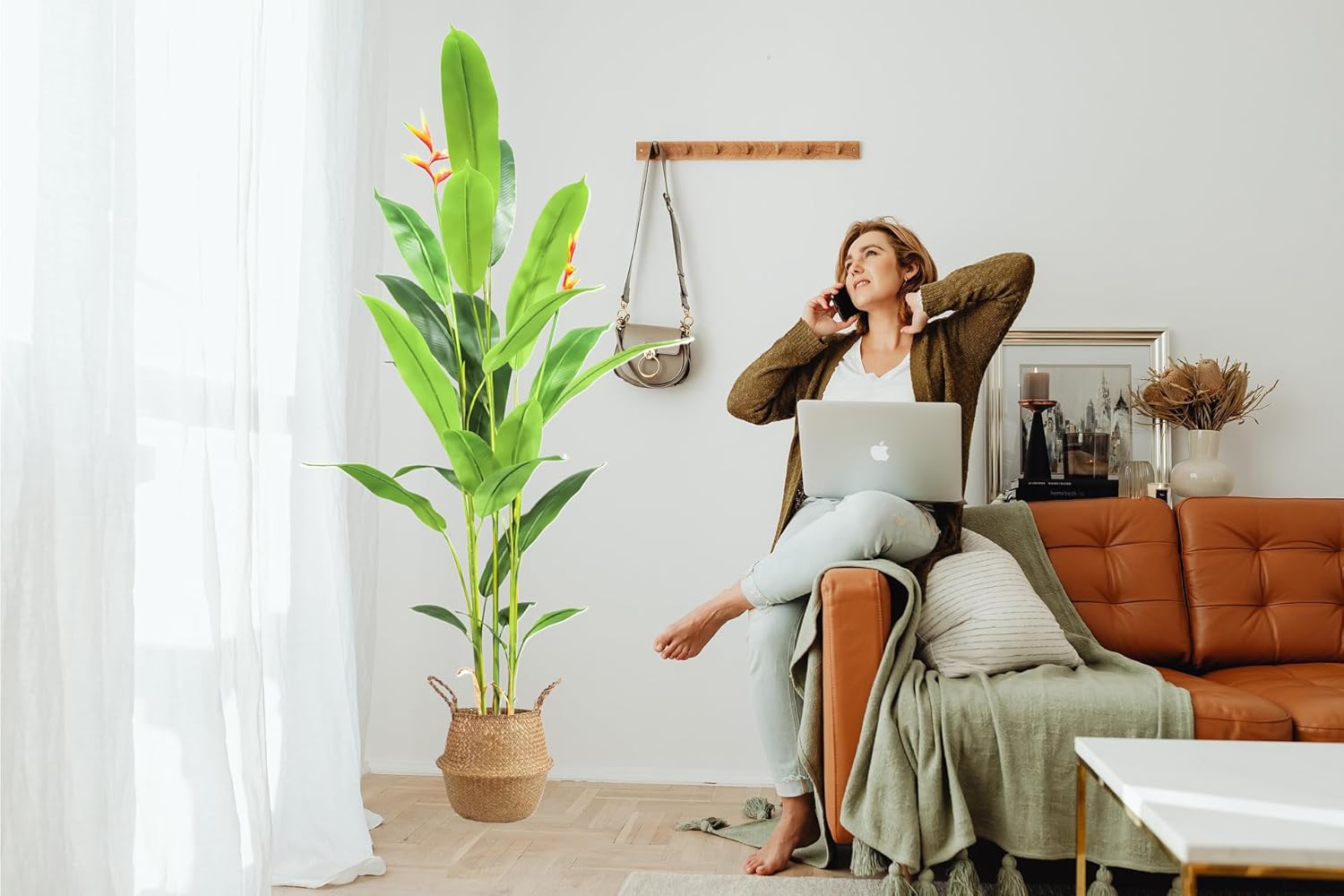 Künstliche Strelitzie Kunstpflanze mit Topf Grün mit Blüte Paradiesvogelblume