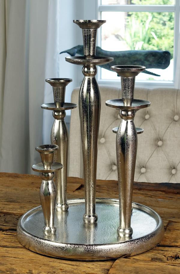 Kerzenständer Kerzenhalter Silber aus Aluminium Rund auf Tablett (Metall)
