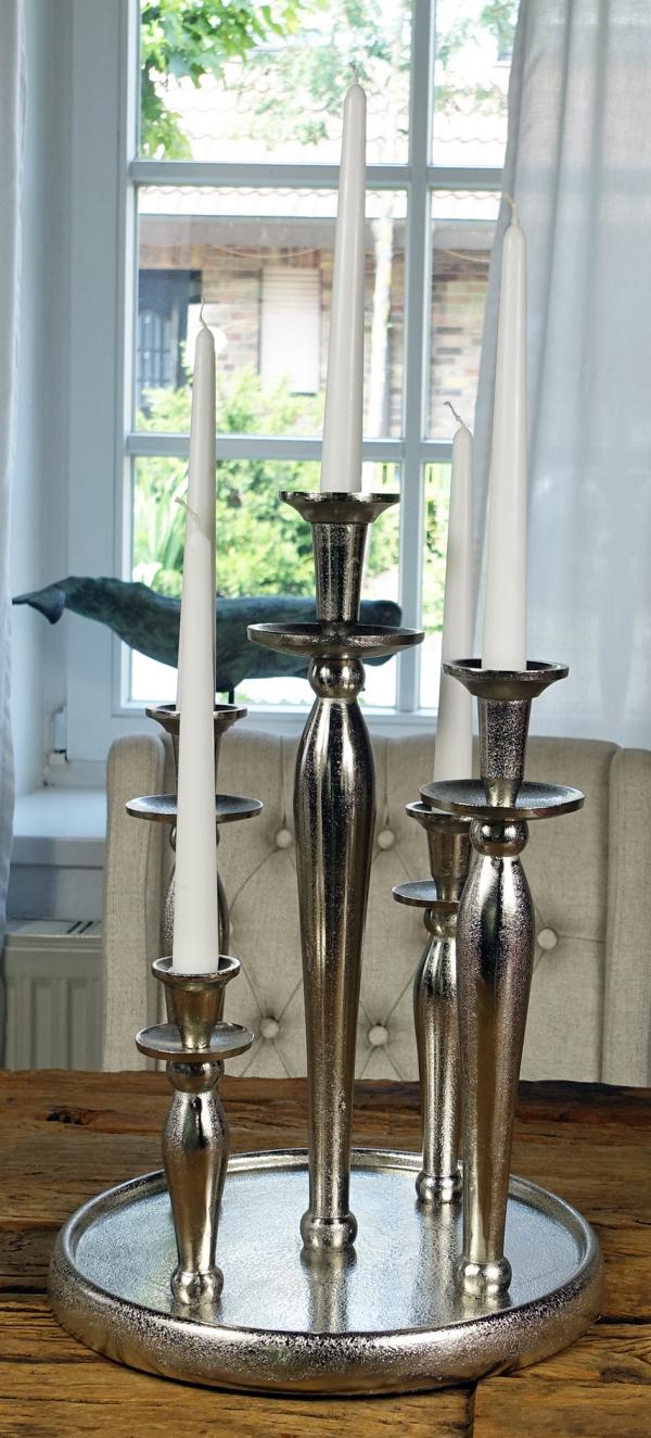 Kerzenständer Kerzenhalter Silber aus Aluminium Rund auf Tablett (Metall)