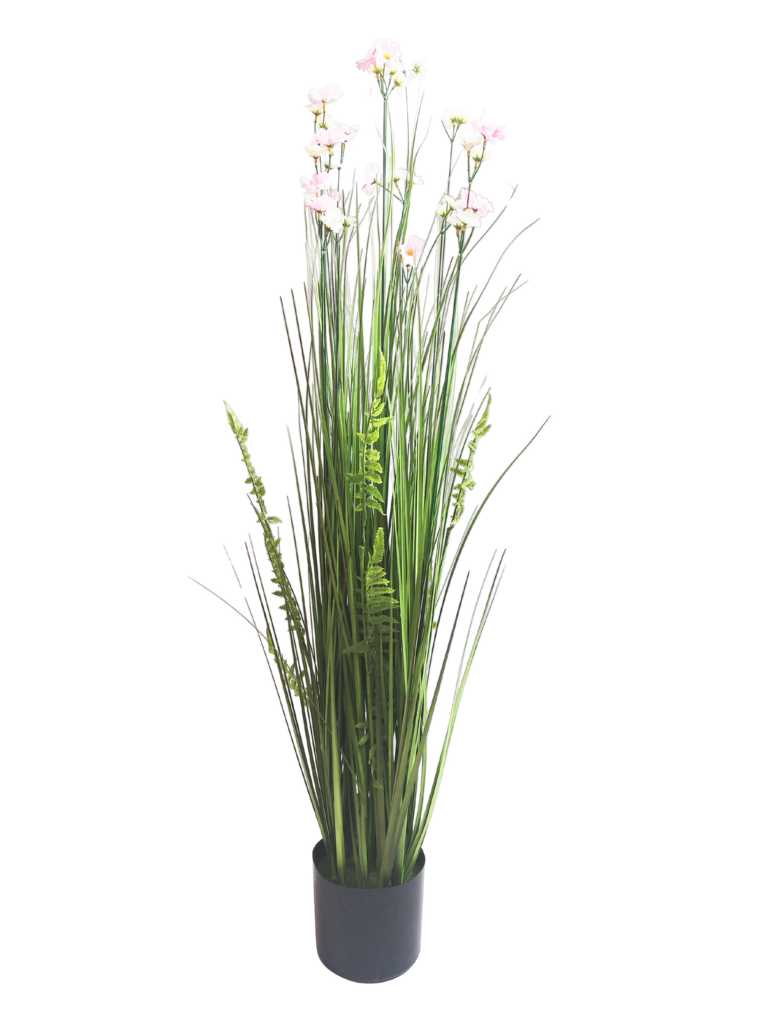 Künstliches Gras mit Blüten Kunstgras Kunstpflanze 123 cm