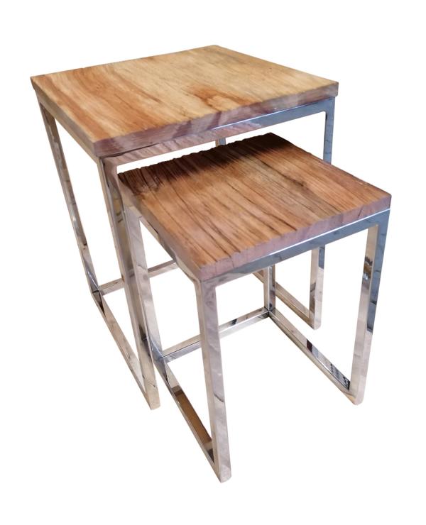 Couchtisch Edelstahl Holz 2er Set