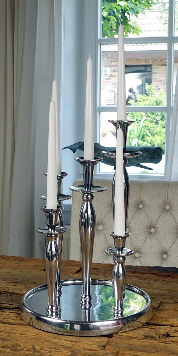 Kerzenständer Kerzenhalter Silber aus Aluminium Rund auf Tablett (Metall)
