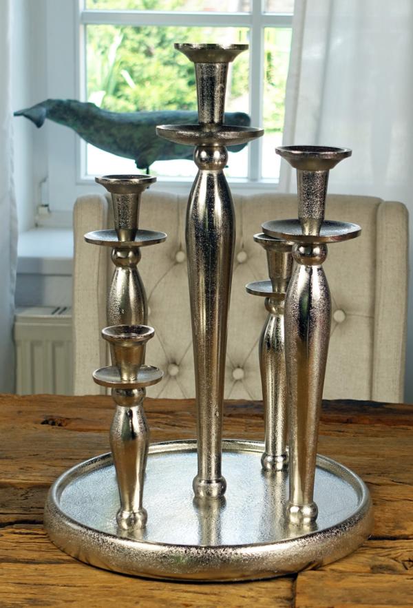 Kerzenständer Kerzenhalter Silber aus Aluminium Rund auf Tablett (Metall)