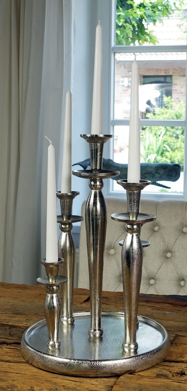 Kerzenständer Kerzenhalter Silber aus Aluminium Rund auf Tablett (Metall)