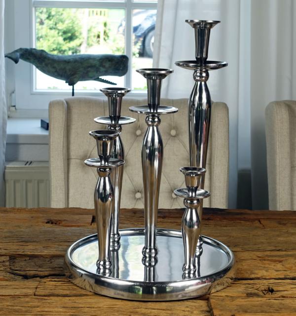 Kerzenständer Kerzenhalter Silber aus Aluminium Rund auf Tablett (Metall)