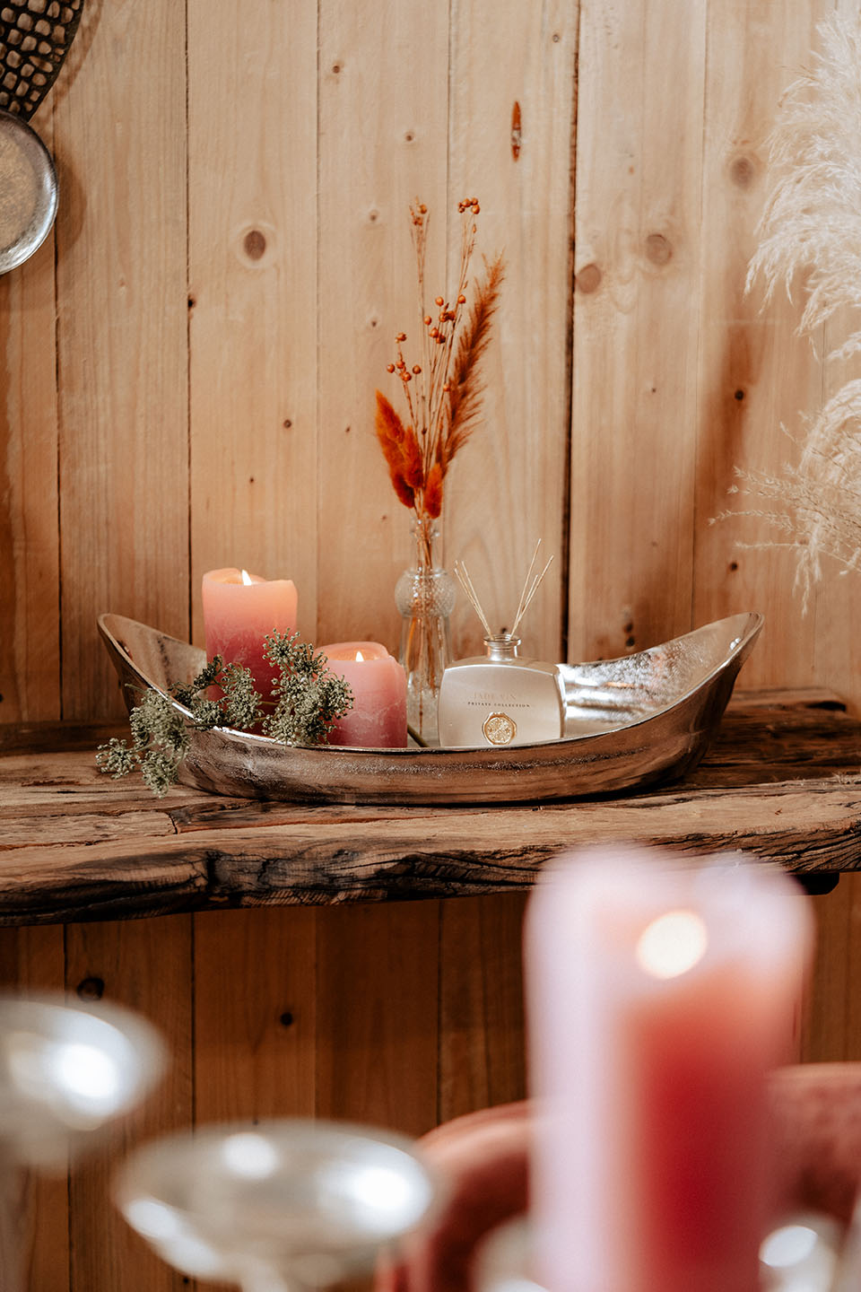 Tablett Oval mit Griffen Silber Metall