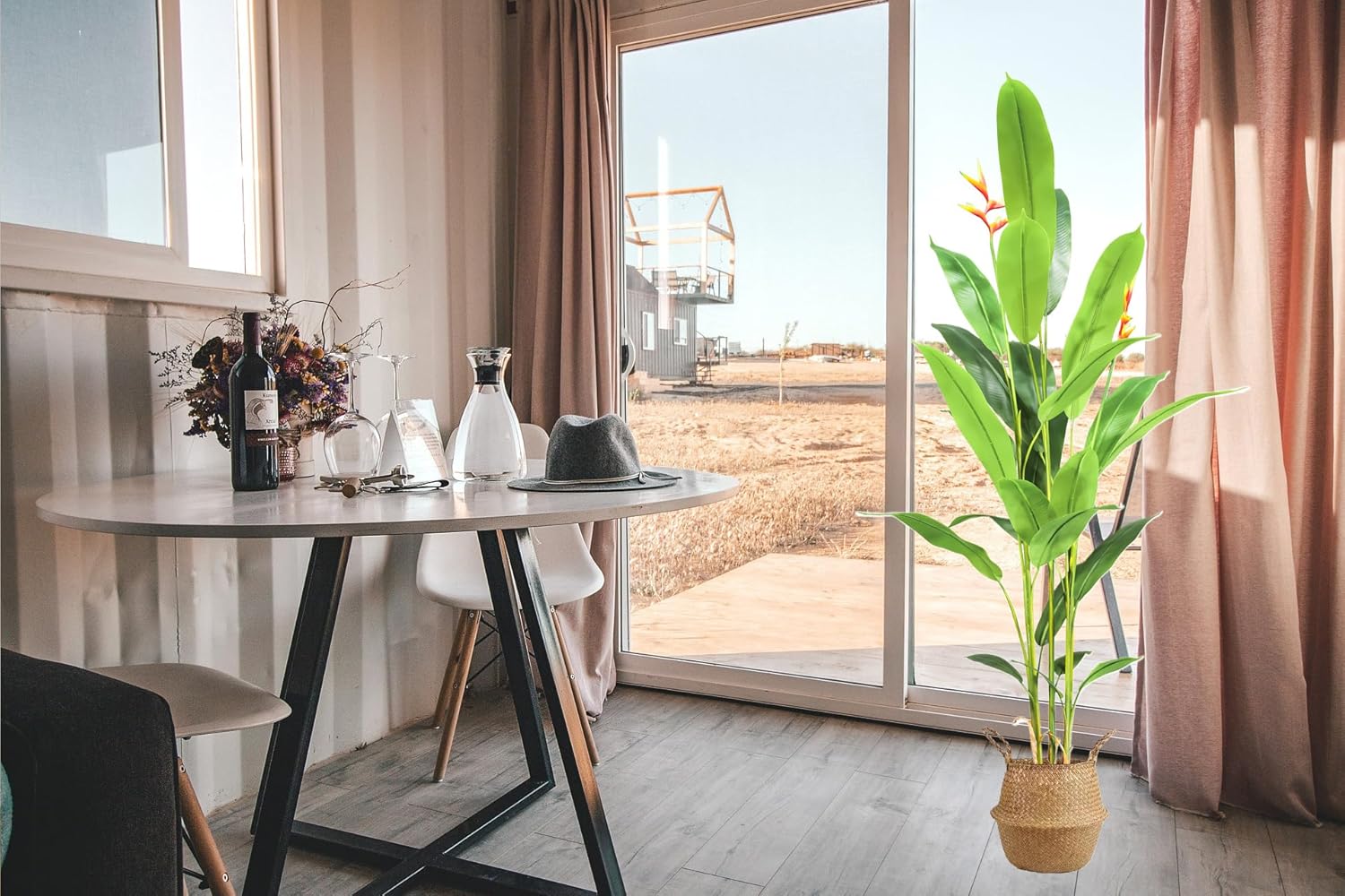 Künstliche Strelitzie Kunstpflanze mit Topf Grün mit Blüte Paradiesvogelblume