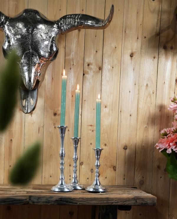 Kerzenständer 3er Set für Stabkerzen aus Aluminium in polierter Optik