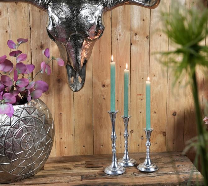 Kerzenständer 3er Set für Stabkerzen aus Aluminium in polierter Optik