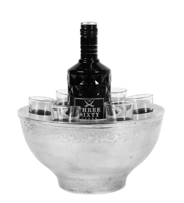 Wodkakühler Flaschenkühler für Wodka Spirituosen Silber aus Aluminium mit Gläsern