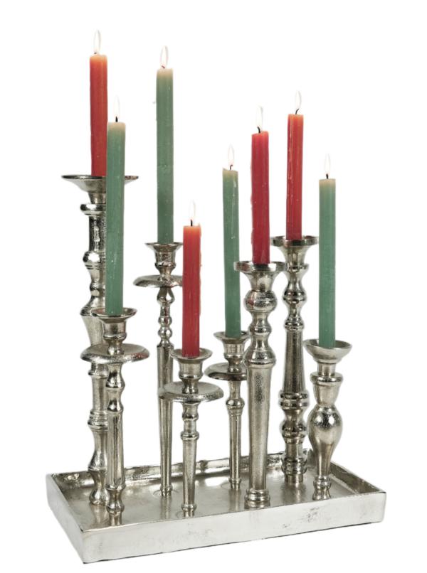 Kerzenständer Silber auf einem Tablett 8 Arme aus Aluminium