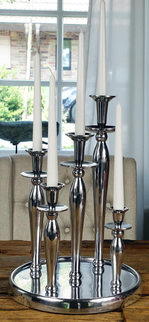 Kerzenständer Kerzenhalter Silber aus Aluminium Rund auf Tablett (Metall)