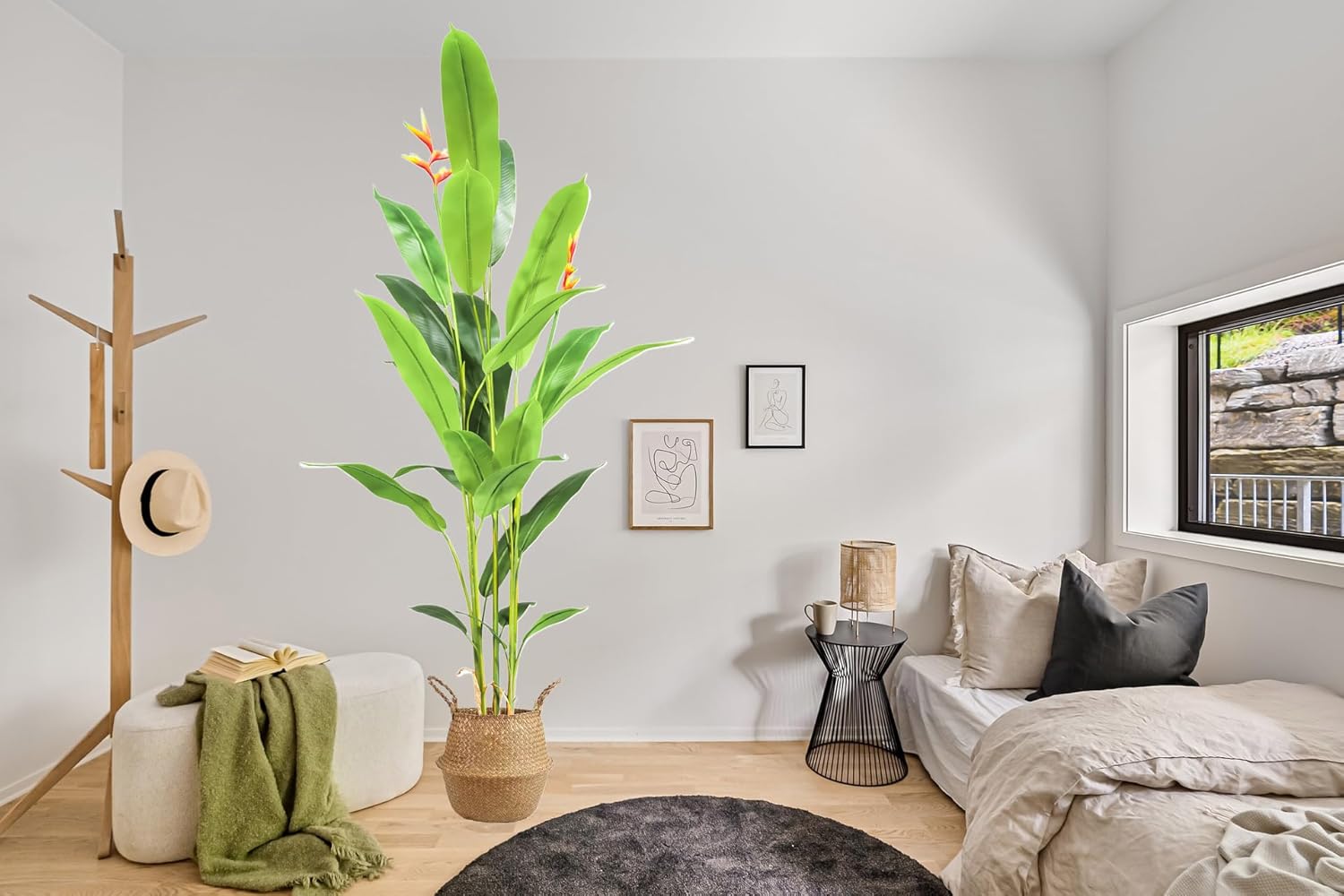 Künstliche Strelitzie Kunstpflanze mit Topf Grün mit Blüte Paradiesvogelblume